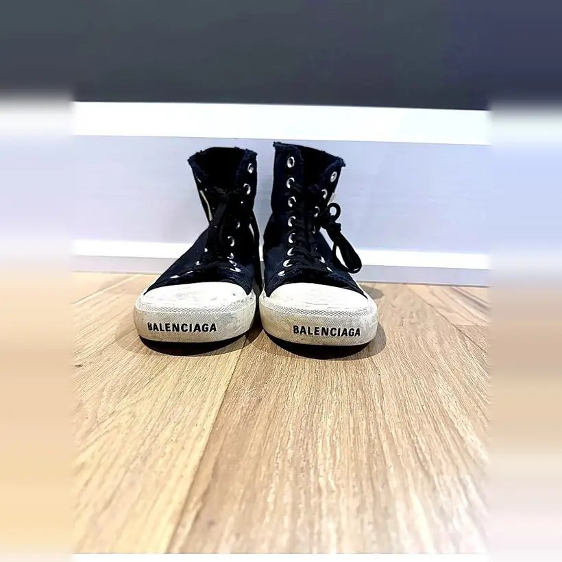Balenciaga Paris Distressed High-Top — Black