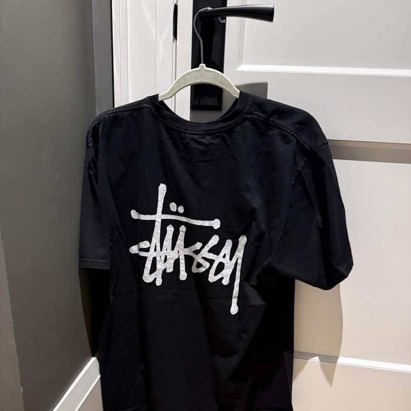Stüssy Stock Logo Tee — Black (front & back)